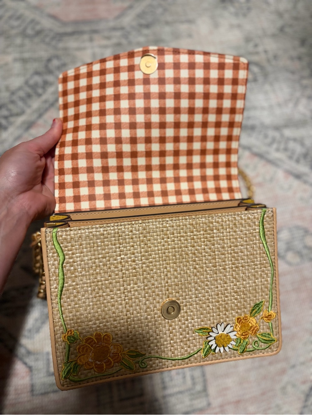 Tory Burch Embroidered Yellow Floral Woven Crossbody Bag - Picture 7 of 13